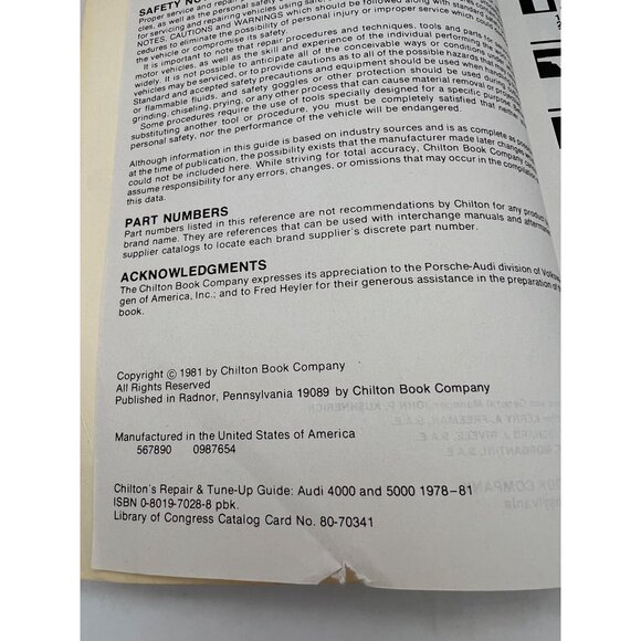 1981 Chiltons Audi 4000 & 5000 Models Repair & Tune-Up Guide 1978-81 - Picture 4 of 8